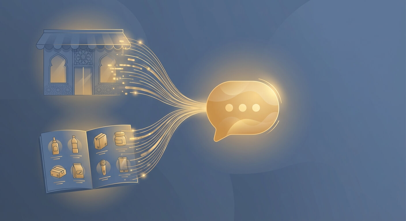 Illustration showing products being discovered by AI search assistants like ChatGPT, representing AI search optimization strategies for businesses in Egypt and the MENA region